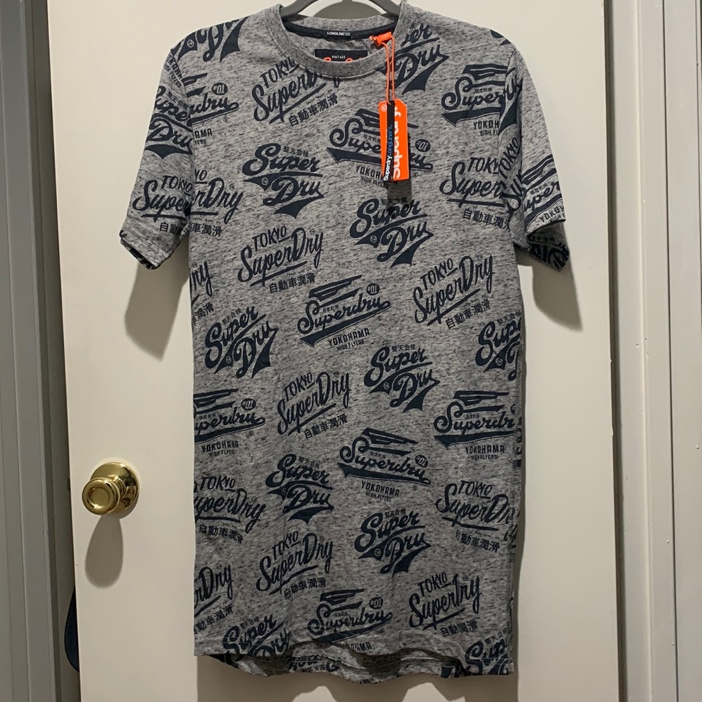 Vintage Superdry Longlinetee Original Grey Grindle Tripple Logo Long Line Tee